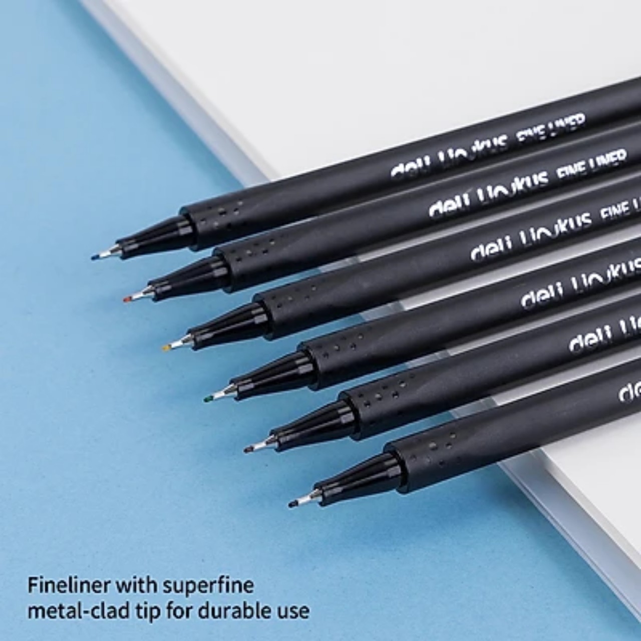 Bộ 6 bút màu liner đi nét - viết caligraphy thư pháp brush letter - Bút lông kim có thể rửa được - Ngòi bọc kim loại 0.45mm Deli - EQ900 - 6