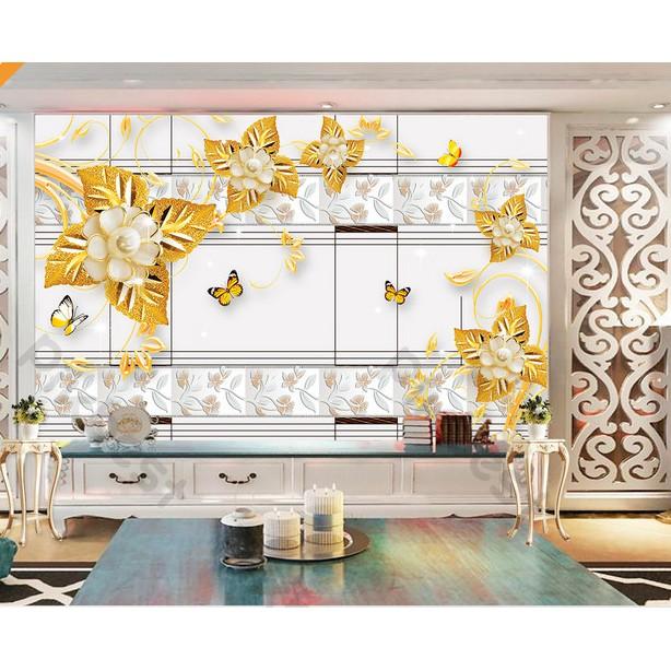 Tranh dán tường Phong cách Bắc Âu hoa và bướm sang trọng, tranh dán tường 3d hiện đại MS1184077
