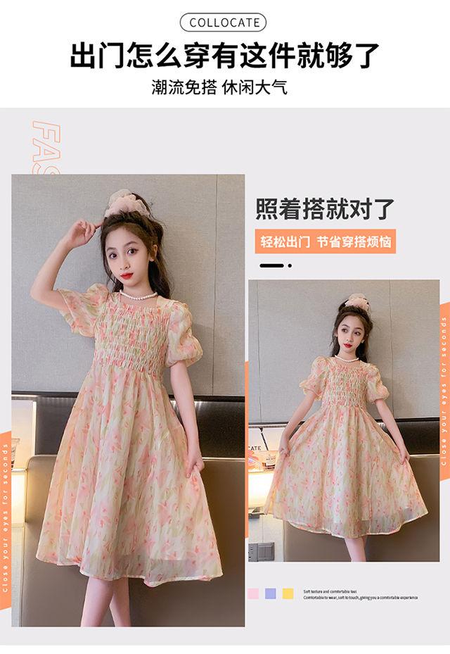 DONGSHOP HOT Cô gái váy mùa hè phong cách phương Tây 2023 Big Boy váy mùa hè chiffon đầm mùa hè cô gái mảnh hoa công chúa váy