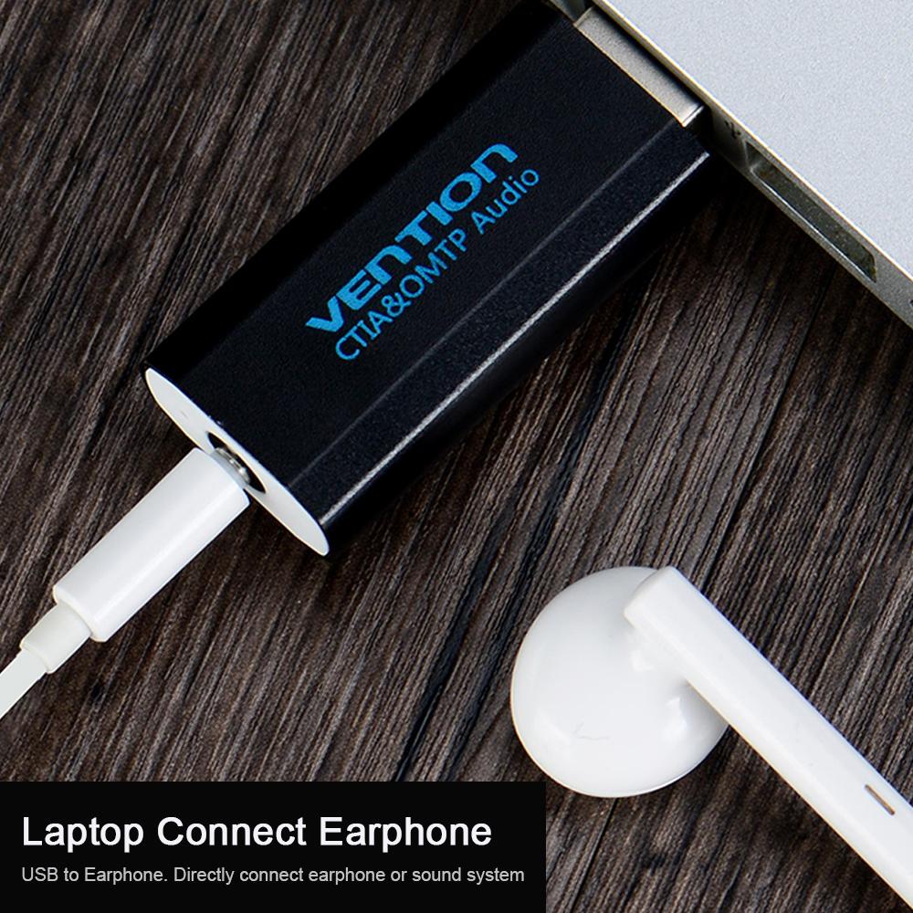 Hẻ âm thanh ngoài USB với Bộ điều hợp mic tai nghe stereo 3,5 mm Thay thế miễn phí trình điều khiển cho PC Máy tính xách tay PS4 Đen VENTION