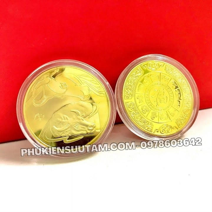 Xu 12 Con Giáp Tuổi Sửu, đường kính: 4cm, màu vàng - SP005818