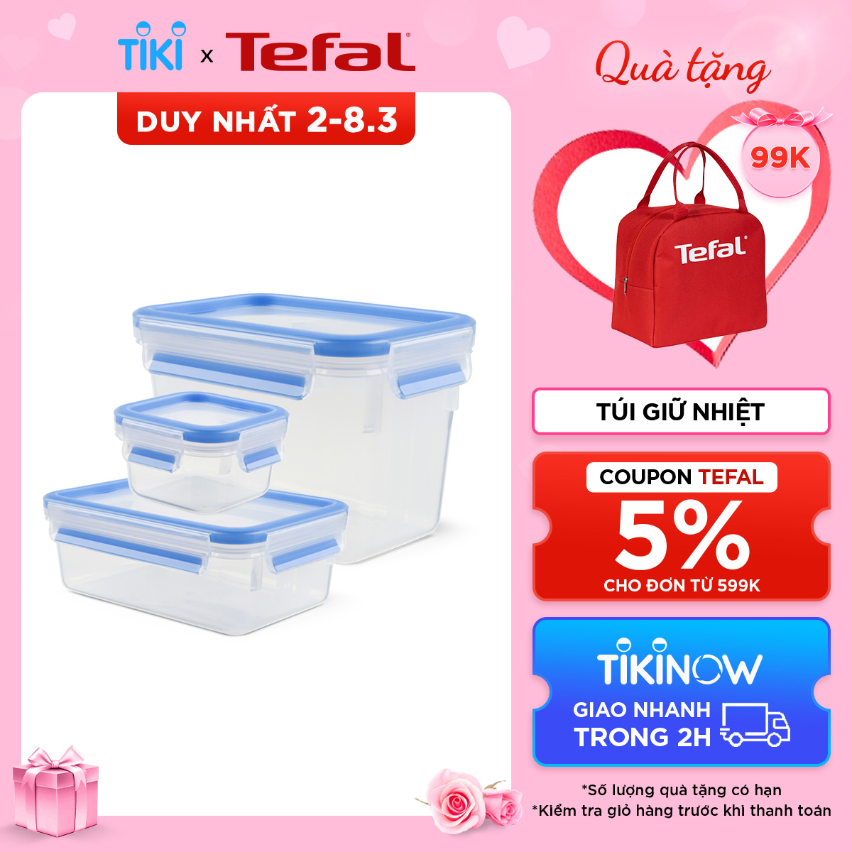 Bộ 3 hộp bảo quản thực phẩm nhựa Tefal Masterseal Fresh (200ml, 1000ml, 1100ml) - Hàng chính hãng