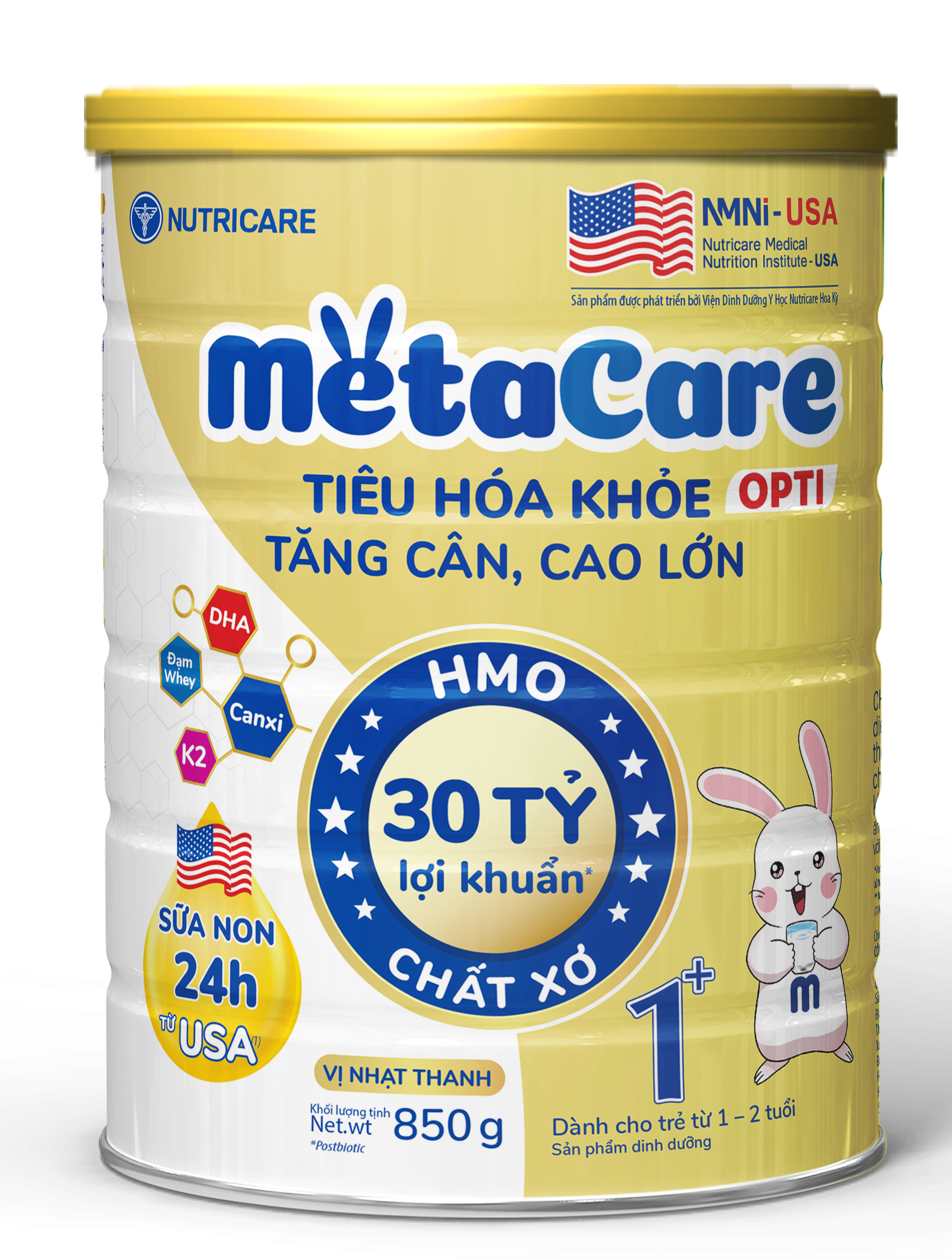 Sữa bột MetaCare Opti 1+ lon 850g, giúp bé tiêu hóa khỏe, tăng cân, cao lớn