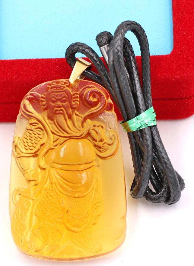 Dây chuyền mặt tượng Quan Công - pha lê vàng QC14  - kèm hộp nhung