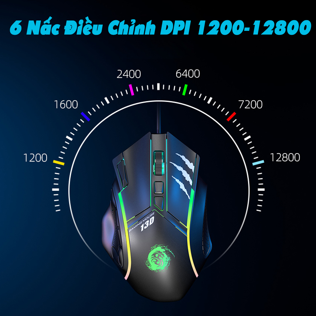 Chuột Chơi Game Vinetteam 13D Hỗ Trợ Ghìm Tâm 8 Nút Autotap 6 Mức Điều Chỉnh Từ 1200 - 12800 DPI Led Đổi Màu Cực Đẹp Chơi Game Minecraft, PUBG Mobile, Free Fire - Hàng Chính Hãng