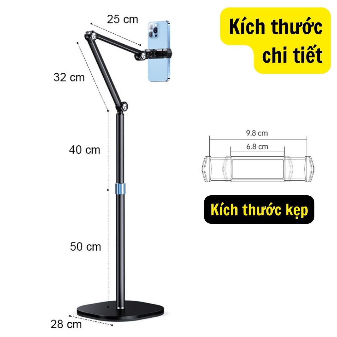 Giá Đỡ Điện Thoại, Máy Tính Bảng Gấp Gọn Xoay 360 Độ bằng kim loại - Kệ điện thoại màu đen, chắc chắn