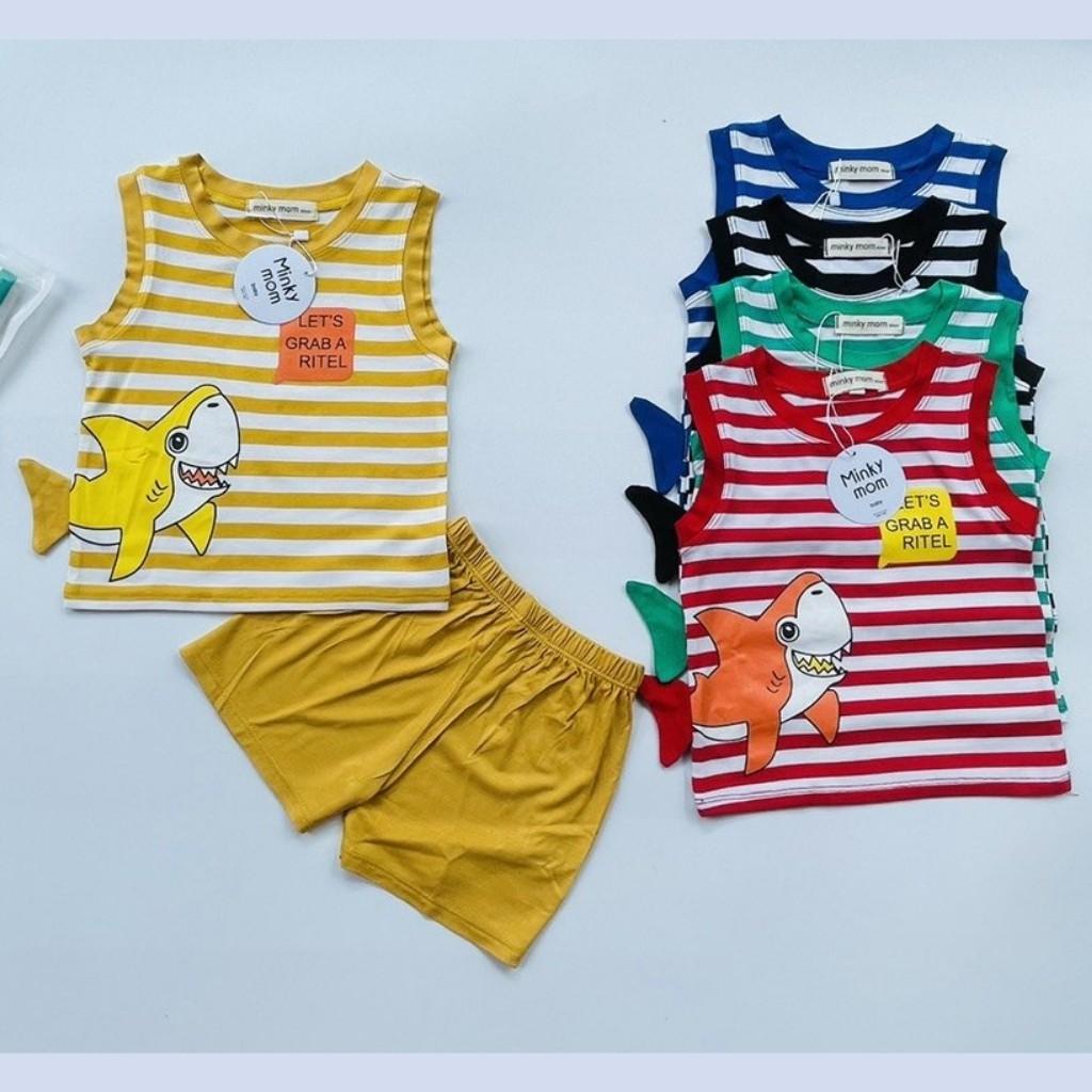 Đồ Bộ Cho Bé Trai, Bé Gái Mặc Nhà Bộ Ba Lỗ Cá Mập Minky Mom Dễ Thương Chất Cotton cao cấp siêu mềm mát cho bé