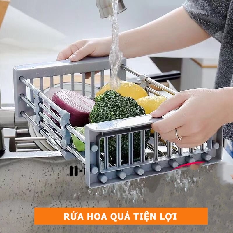 Rổ Gác Bồn Rửa Chén, Kệ Inox Gác Bồn Rửa Chén Bát Đa Năng Chất Liệu Inox 304 Không Gỉ Có Thể Điều Chỉnh Kích Thước Rổ Inox Rút Gọn, Giá Ráo Nước, Khay Đa Năng Đựng Đồ, Rổ Gác Bồn Rửa Chén