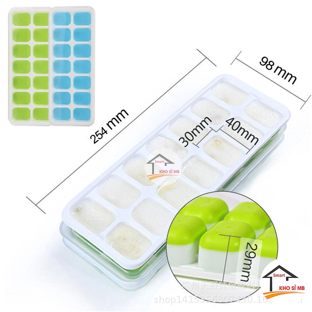 Khay làm đá silicon có nắp đậy trong suốt tiện dụng, hộp trữ đông, bảo quản đồ ăn dặm cho bé, kho sỉ mb