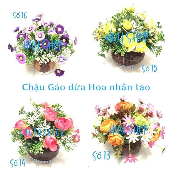 CHẬU GÁO DỪA HOA NHÂN TẠO TRANG TRÍ NHÀ CỬA 13-16