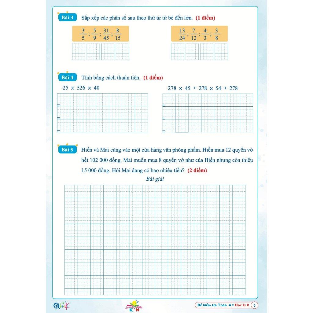 Sách Đề Kiểm Tra Toán Lớp 4 - Học Kì 2 - Kết Nối Tri Thức Với Cuộc Sống (1 cuốn) - Bản Quyền