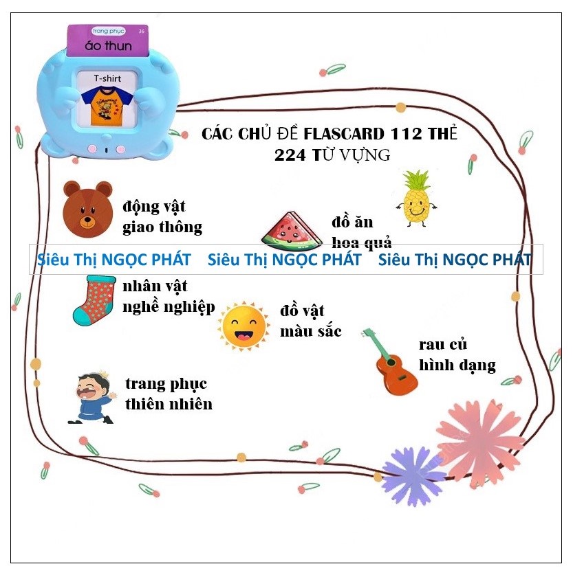 Máy đọc thẻ song ngữ Anh Việt 224 từ vựng 112 thẻ đọc flashcard