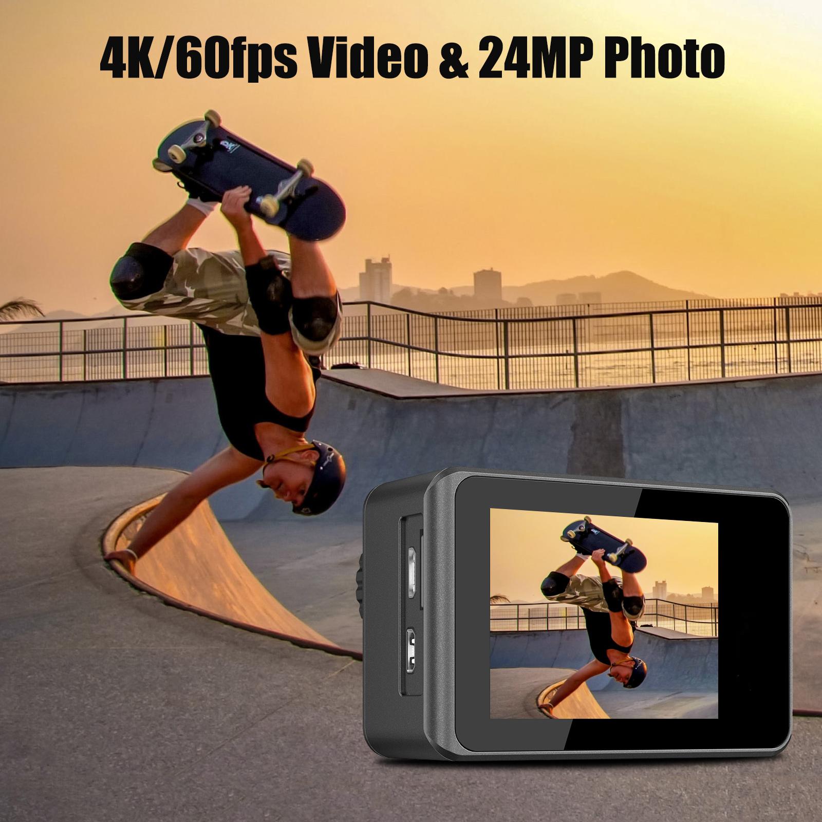 4K 24MP Dual Screen Sport Camera DV Camcorder 2.0 Inch Screen 170° Wide Angle EIS 40m Waterproof WiFi for Outdoor Sports