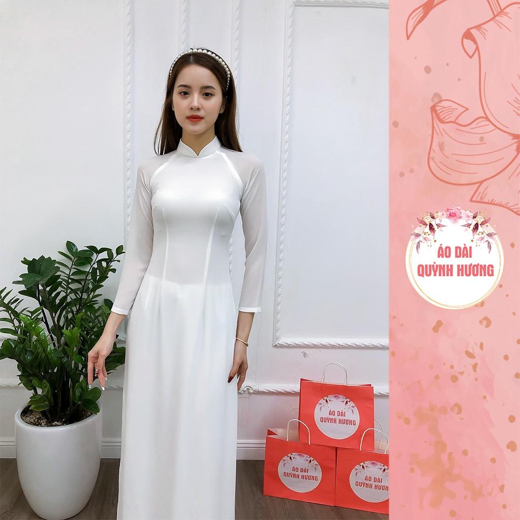 Áo dài trắng nữ học sinh cấp 3 đi học may sẵn truyền thống chất chiffon 4 tà thoáng mát