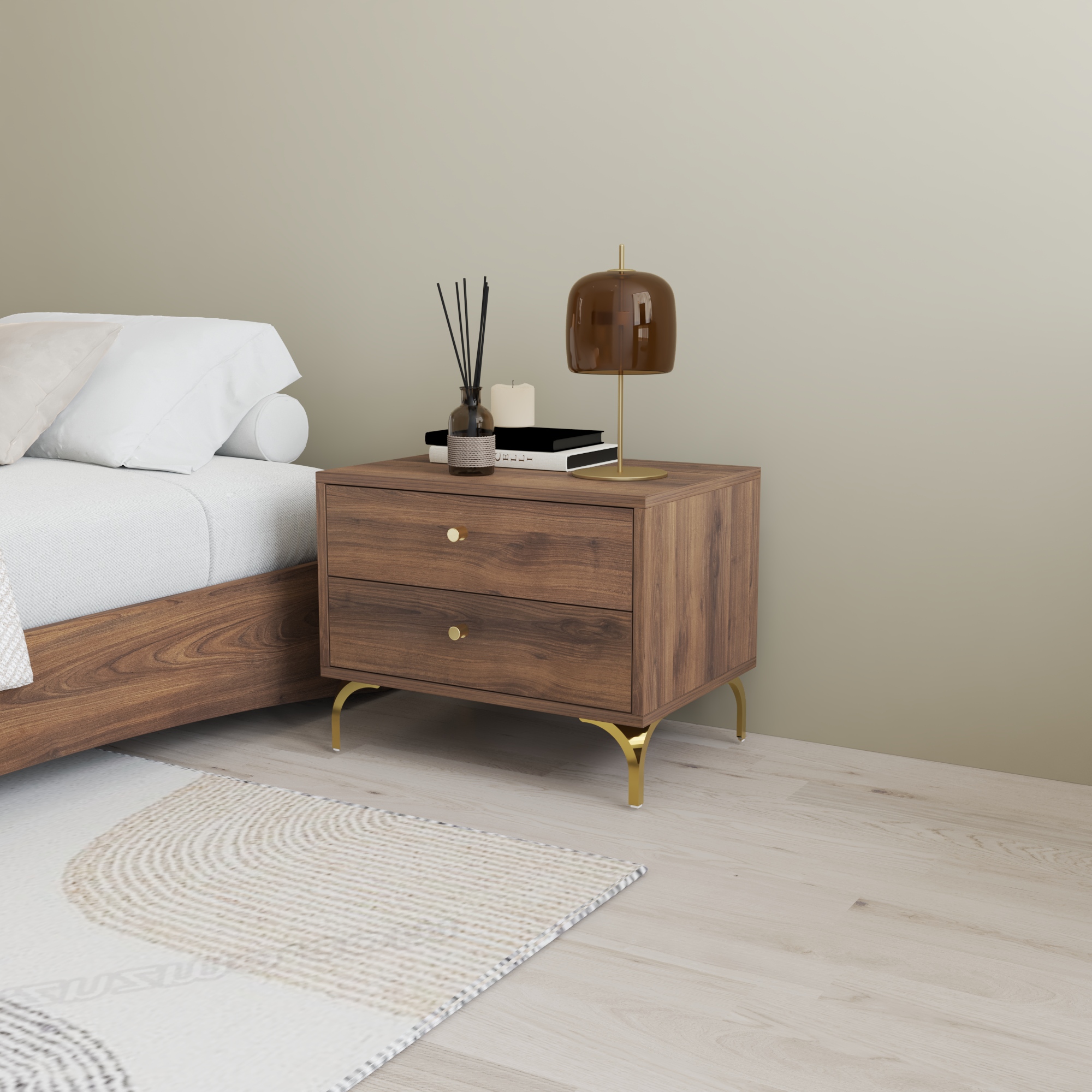 HAPPY FURNITURE , Táp đầu giường 2 ngăn kéo - HAPPI, THK_267 , 56cm x 40cm x 44cm DxRxC