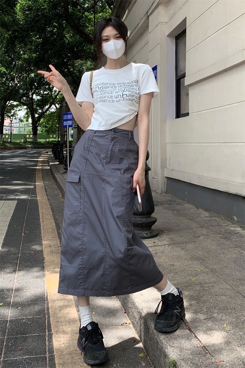 CHÂN VÁY DÀI MIDI TÚI HỘP XẺ SAU SUÔNG TRƠN + ÁO THUN CROPTOP TAY NGẮN ĐI TIỆC ĐI CHƠI DẠO PHỐ ĐI BIỂN