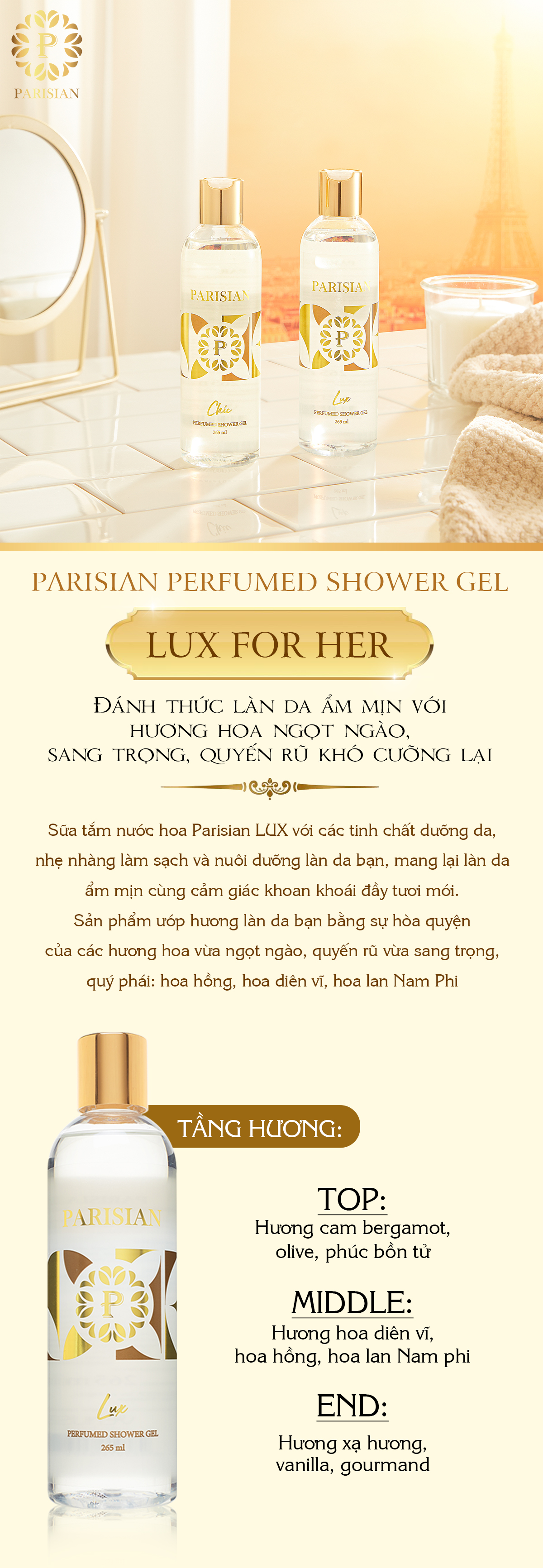 Sữa Tắm Nữ Parisian Lux 265ml Chính Hãng