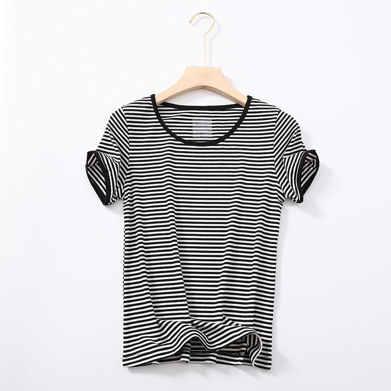 Sọc Tay Ngắn Nữ Quần Lót Sinh Nhiệt Áo Rời Mùa Hè Cổ Tròn Áo Thun Quần Lót L-XXL Loungewear Áo Khoác