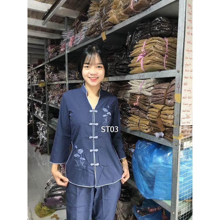 ĐỒ LAM ĐI CHÙA # ĐỒ ĐI CHÙA # PHÁP PHỤC PHẬT GIÁO #Sẩm tàu thêu sen