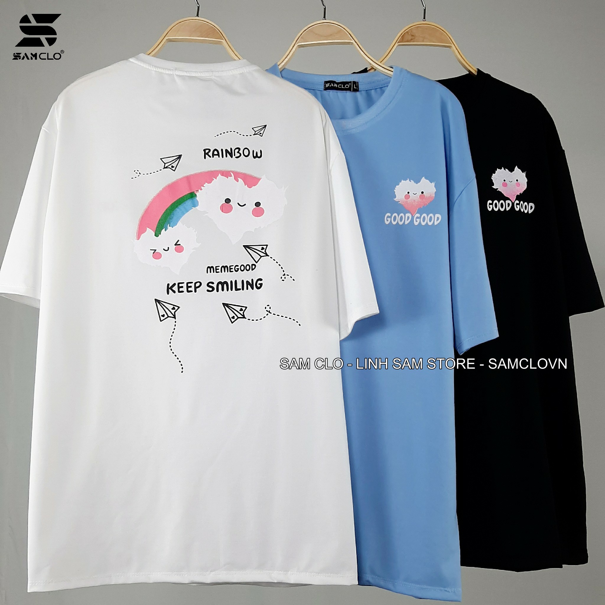 Áo thun tay lỡ nam nữ SAM CLO form rộng dáng Unisex in chữ KEEP SMILLING CÓ SIZE