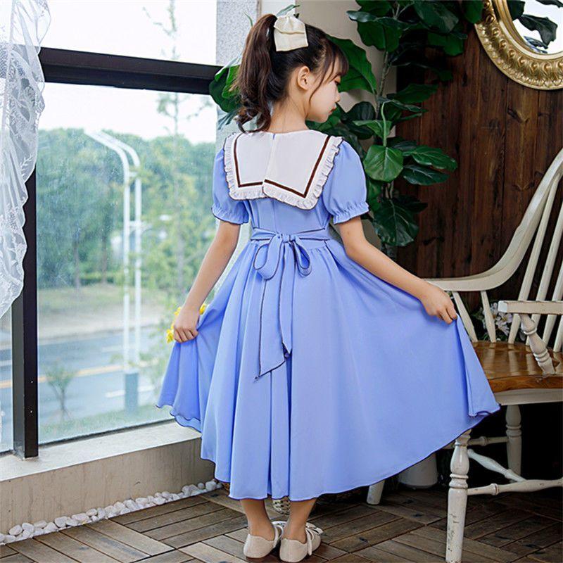 CHENGRUI Cô gái búp bê cổ Pháp ngọt ngào đầm Mid-boy siêu tiên khí chất thiếu nữ hải quân cổ váy đầm dài