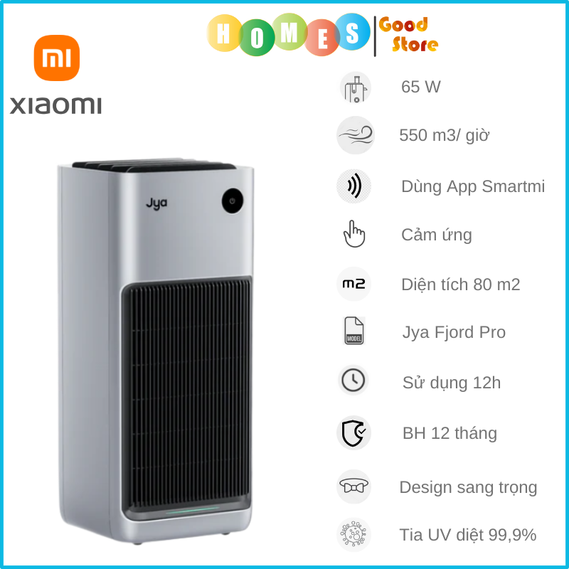 Máy Lọc Không Khí XIAOMI Jya Fjord Pro Air Purifier, Hiển Thị Thông Số Không Khí, Cảm Ứng Khử UV, Kết Nối App, Phù Hợp Không Gian 70 m2, Lọc Sạch Tới 99.99% Vi Khuẩn, Công Suất Lọc 550 m3/Giờ - Hàng Chính Hãng