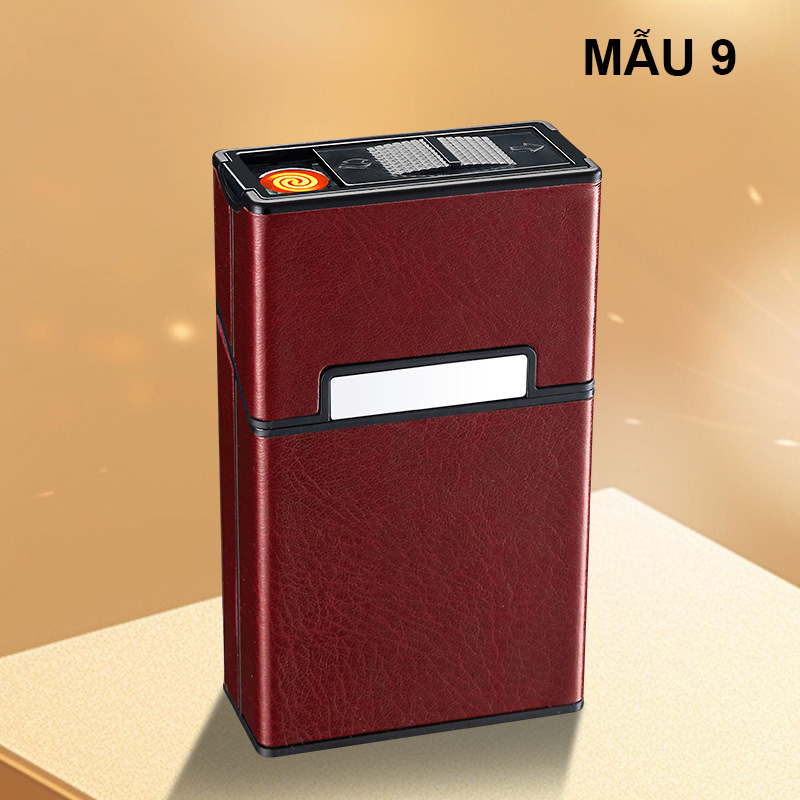 Bật Lửa Điện Kiêm Hộp Đựng Thuốc 20 Điếu Bọc Da - Sạc Điện