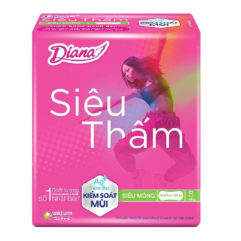 Combo 6 gói Băng vệ sinh Diana Siêu thấm siêu mỏng không cánh 8 miếng