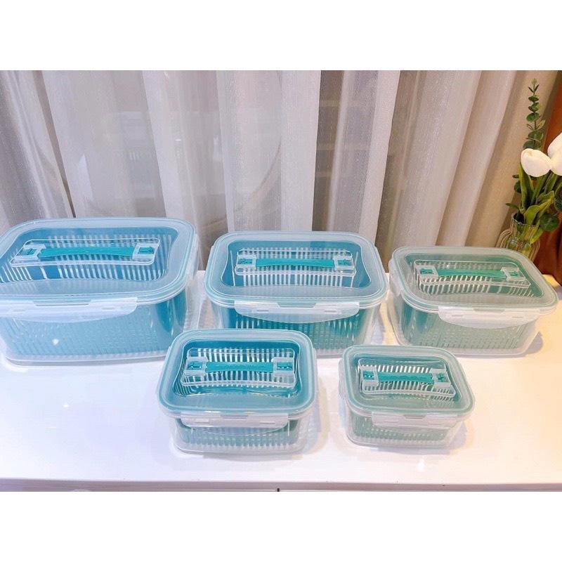 HỘP ĐỰNG THỰC PHẨM TỦ LẠNH - Set 5 hộp đựng thực phẩm tủ lạnh kèm rổ ráo nước đa năng cao cấp