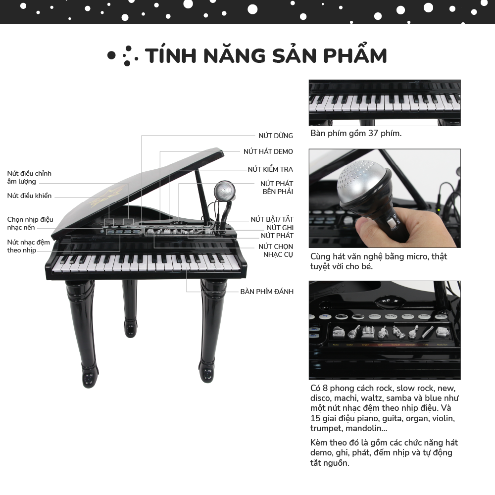 Đồ chơi âm nhạc cho bé - Đàn piano cổ điển kèm mic thu âm - Winfun - 2045 cho bé 3 tuổi trở lên