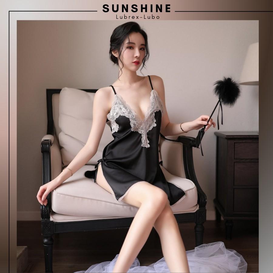 Đầm ngủ lụa satin sexy 2 dây BIGSIZE gợi cảm - Váy ngủ hai dây mỏng mặc nhà quyến rũ SUNSHINE LUAHOACO