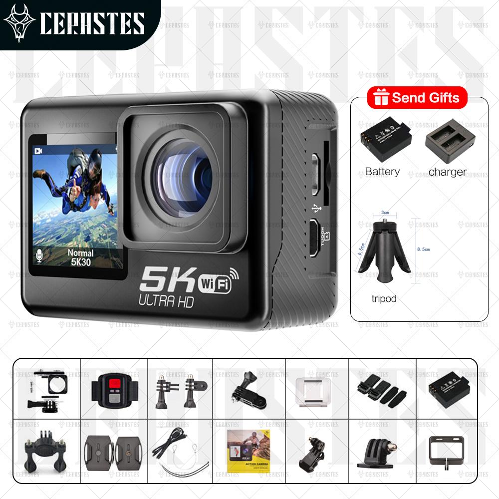 Mới 2023 Camera Hành Động 5K 4K60FPS WiFi Chống Rung Camera Hành Động Góc Rộng 70 ° Màn Hình Kép Camera Chuyển Động Chống Nước 130M Có R