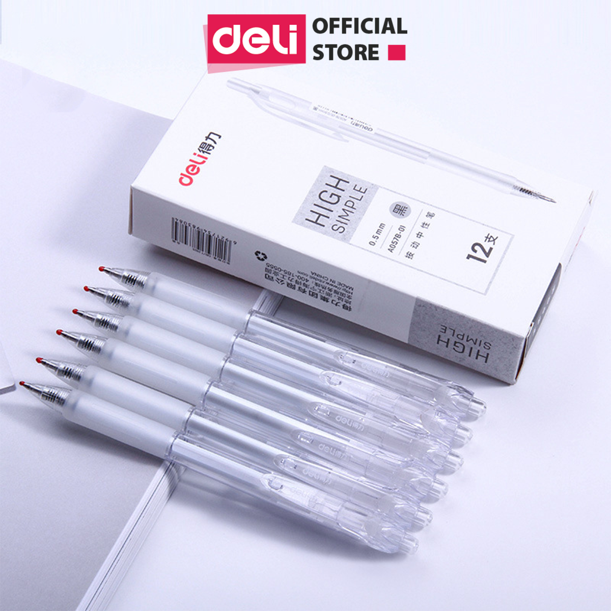 Bút Bi Nước Mực Gel Bấm Ngòi 0.5mm Deli - Thiết Kế Vỏ Trong Suốt Phù Hợp Văn Phòng Sinh Viên Học Sinh Ghi Chép Sổ Tay - A057B