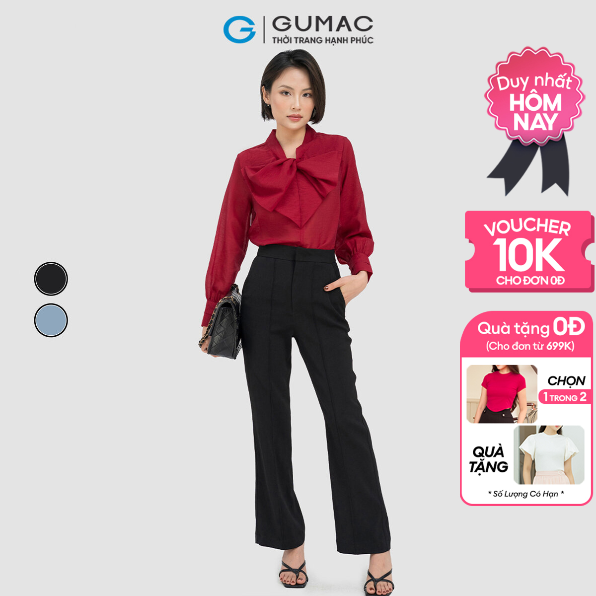Quần tây nữ ống loe chiết ly tôn dáng thanh lịch GUMAC QD04030
