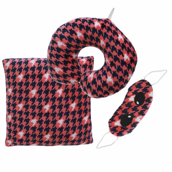 Combo Gối Tựa Lưng, Gối Kê Cổ Chữ U Và Bịt Mắt Thivi Họa Tiết 44 - Xích Sắc Đỏ Trắng
