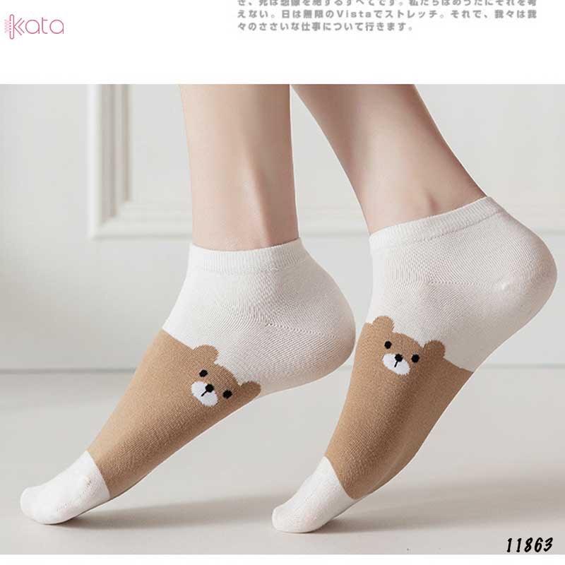 10 đôi Tất vớ nữ cổ ngắn họa tiết cute phong cách Hàn Quốc kèm túi rút