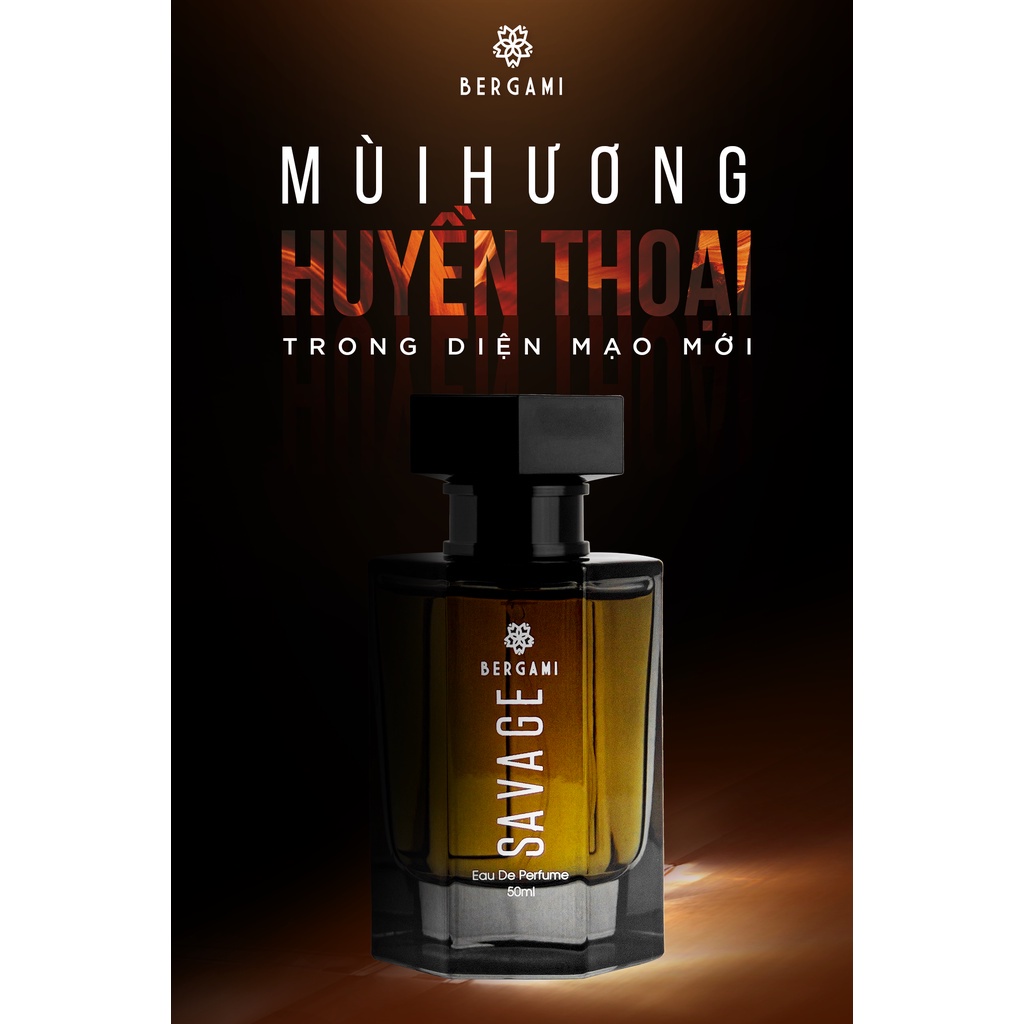 Nước hoa nam chính hãng mùi hương GỖ SỒI trầm ấm quyến rũ Bergami Savage chai dung tích 50ml