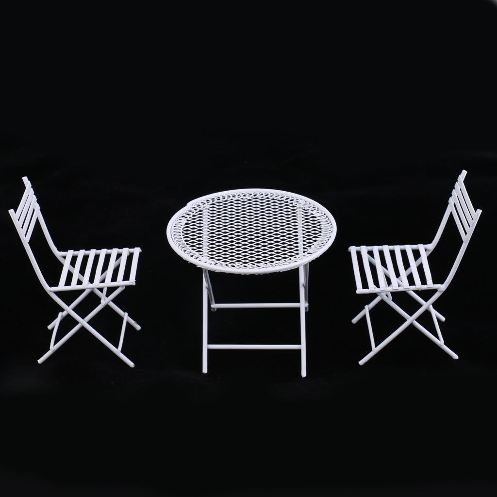 1:12 Dolls House Miniature Furniture White Metal Round Table with 2 Chairs