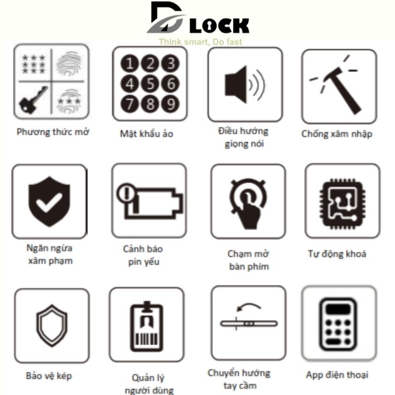Khóa cửa vân tay điện tử dùng App thông minh cửa nhôm kính, cửa gỗ cửa thép cao cấp chống nước, khóa cửa Smart Lock bảo hành 30 tháng Chính Hãng DILLOCK DLD1