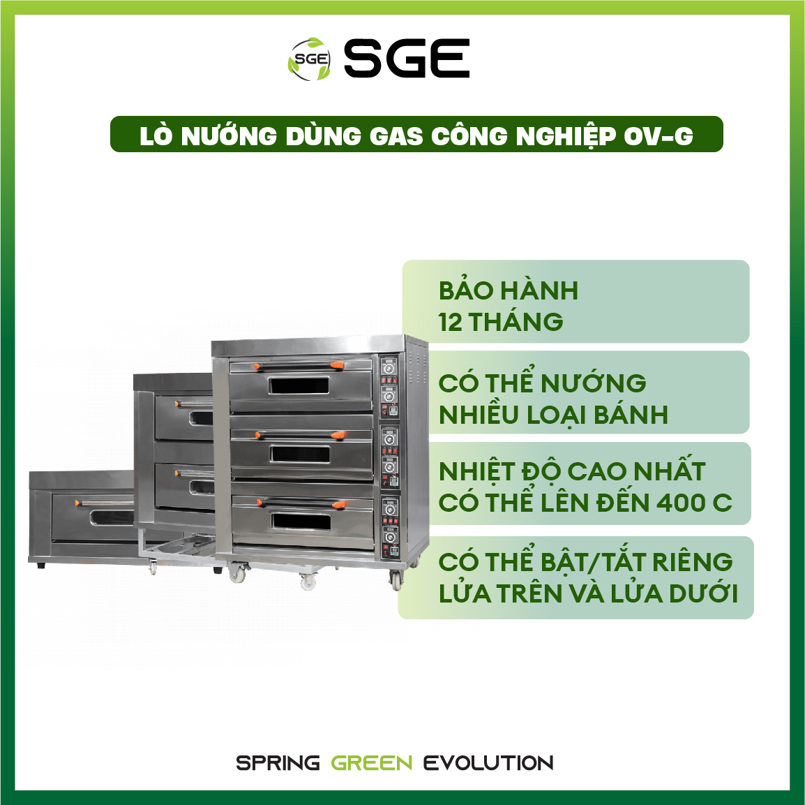 Lò Nướng Dùng Gas Công Nghiệp OV-G. Tủ Nướng Bánh Mì, Bánh Ngọt, Đồ Ăn. Hàng Chính Hãng SGE Thái Lan