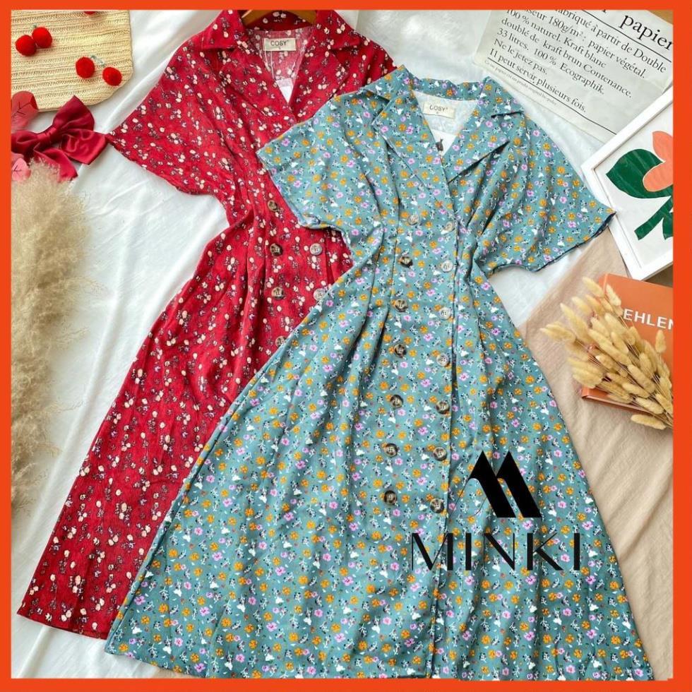 ĐẦM HOA NHÍ CỔ VEST - CHẤT LIỆU CHIFFON NHẬP KHẨU - HÀNG THIẾT KẾ - MÀU HOA XANH VÀ ĐỎ _HOT