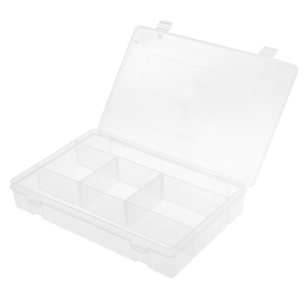 5 Compartments Clear Plastic Fishing Tackle Box Lures Bait Storage Case