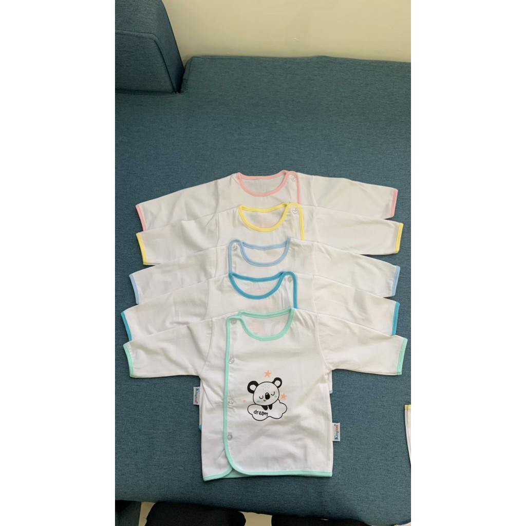 Áo sơ sinh màu trắng cúc lệch viền màu cho bé 100% cotton