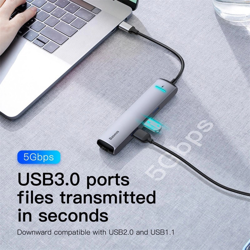 Hub sạc nhanh 87W chia cổng đa năng 6 in 1 Type-C dành cho Macbook Pro / Smartphone hiệu Baseus Mechanical Eye thành cổng Type-C PD 3.0, 3 cổng USB 3.0, jack mạng LAN, cổng HDMI chuẩn 4k - Hàng nhập khẩu