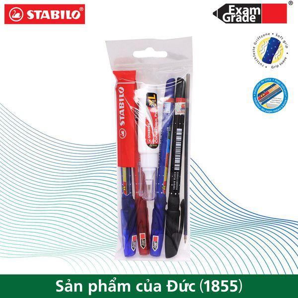 Bộ 4 cây bút bi STABILO ExamGrade 588F (2xanh+đỏ+đen) + 1x ruột bút (xanh) + bút xoá Correction Pen CPS88 (BP588F-C4R+)