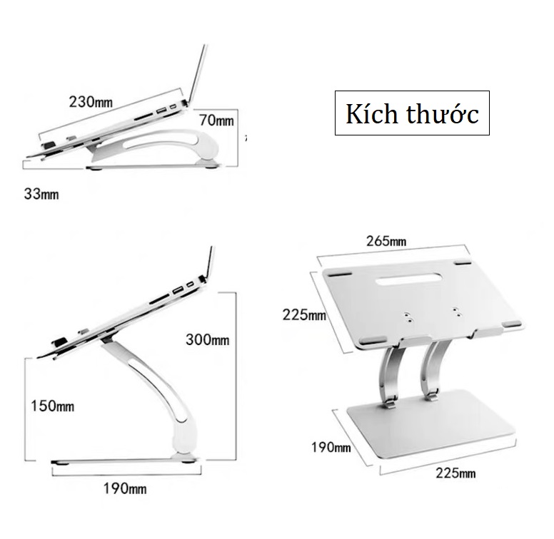 Đế nhôm gập điều chỉnh độ cao tản nhiệt dành cho Macbook, Laptop D2