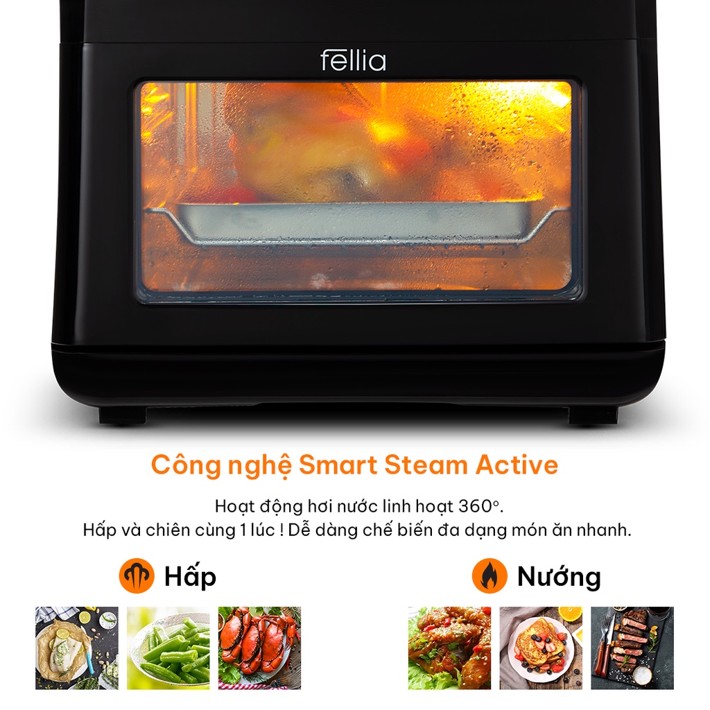 Nồi chiên không dầu nướng và Hấp Fellia A289-13L-Smart Steam Active nhiệt 360 độ- Bảo hành 24th-Hàng Chính Hãng