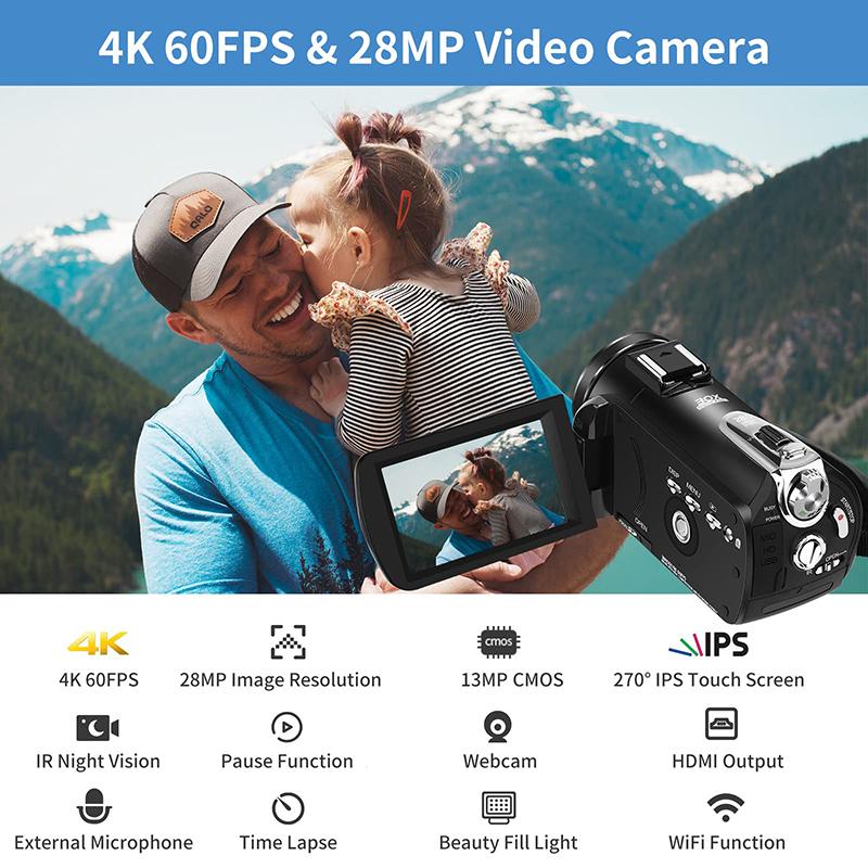 Máy ảnh kỹ thuật số 4K 60fps IR Night Vision Ordro AZ30 Professional YouTube VLOG Video Camcorder với đèn LED để quay Blogger
