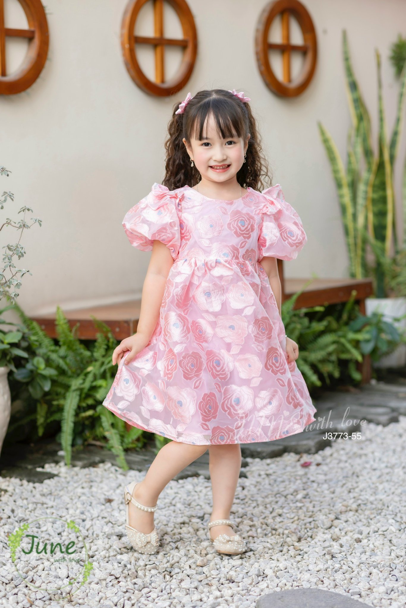 Đầm công chúa cho bé gái vân hoa hồng dự tiệc diện đi chơi đẹp size 10-40kg hàng thiết kế cao cấp
