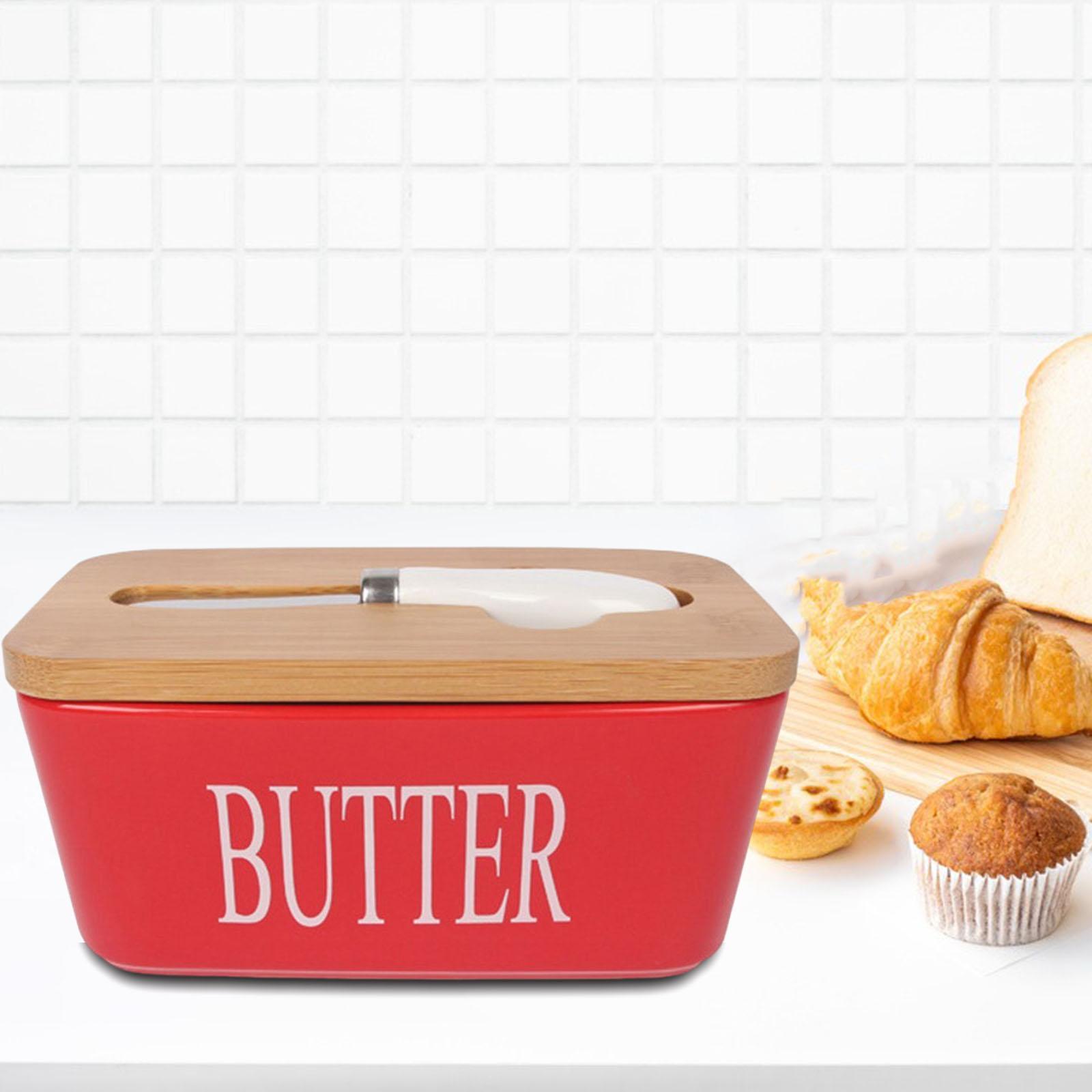 Ceramic Butter Keeper Preservation Case Fridge Organizer for Dining Kitchen red